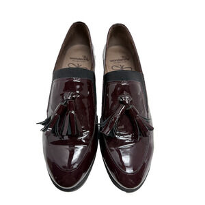 Wondersfly Women’s Patent Leather Burgundy Wedge Loafers with Tassels Size 40/9